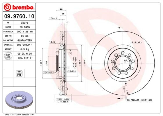 2x BREMBO 09.9760.10 Brake Disc Front Vented For Iveco Daily Daily Citys