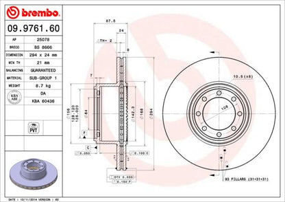 2x BREMBO 09.9761.60 Brake Disc Rear Internally Vented Braking Fits Iveco Daily