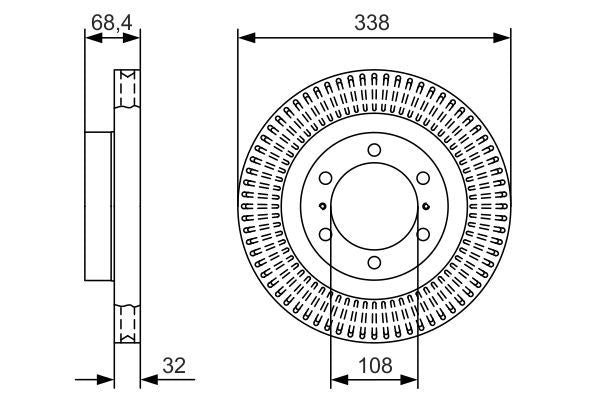 BOSCH 0986479A65 Brake Disc Front Vented 338mm Outer Ø Fits Land Cruiser Van