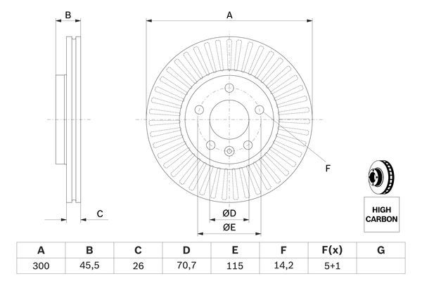BOSCH 0986479644 Brake Disc Front Vented 300mm Ø Fits Chevrolet Opel Vauxhall