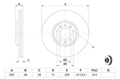 BOSCH 0986479380 Brake Disc Front Vented Fits Citroën Fiat Peugeot Toyota