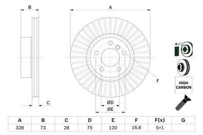 BOSCH 0986479771 Brake Disc Front Vented 328mm Outer Diameter Fits BMW X3 X4