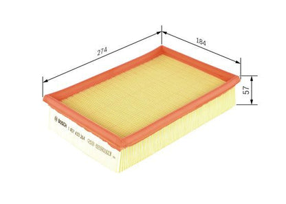 BOSCH 1457433264 Air Filter 274mm Length Insert 57mm Height Fits Seat Skoda VW