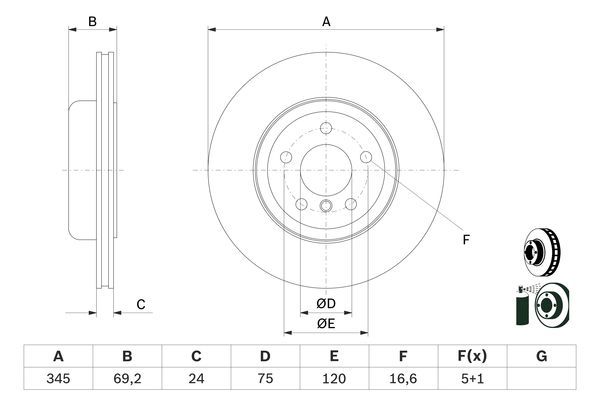 BOSCH 0986479D59 Brake Disc Rear Vented Fits BMW 5 Series 6 Series 7 Series