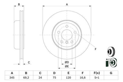 BOSCH 0986479D59 Brake Disc Rear Vented Fits BMW 5 Series 6 Series 7 Series