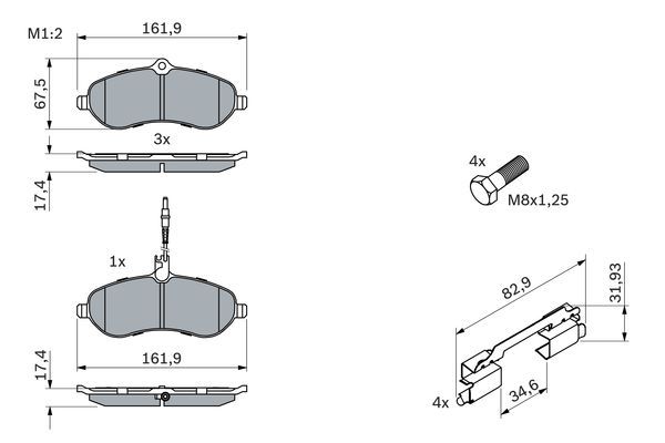 BOSCH 0986494163 Brake Pads Front 17.4mm Thickness Fits Citroën Peugeot Toyota