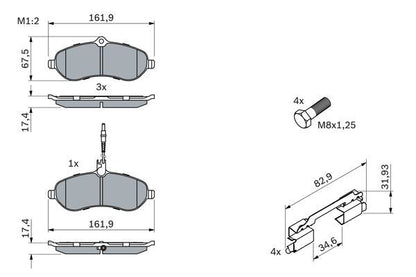 BOSCH 0986494163 Brake Pads Front 17.4mm Thickness Fits Citroën Peugeot Toyota