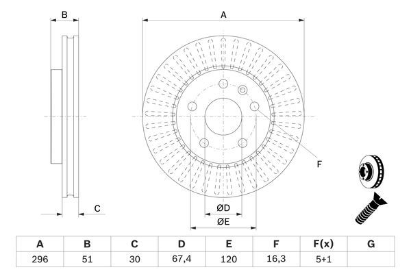 BOSCH 0986479543 Brake Disc Front Vented Fits Chevrolet Opel Saab Vauxhall