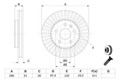 BOSCH 0986479543 Brake Disc Front Vented Fits Chevrolet Opel Saab Vauxhall