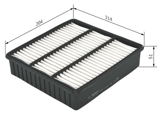 BOSCH 1457433969 Air Filter 204mm Length Insert 51mm Height Fits Mitsubishi
