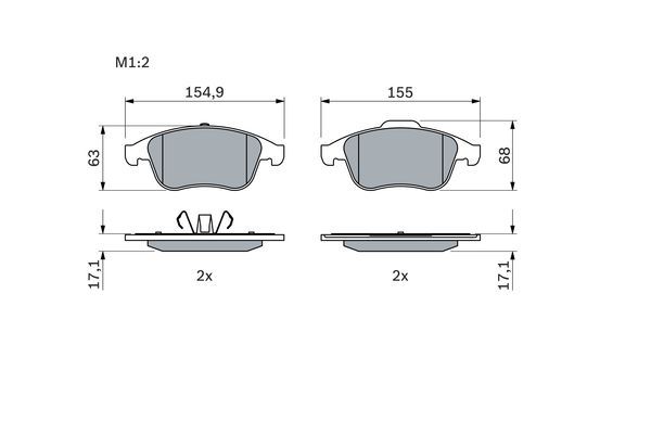 BOSCH 0986494401 Brake Pad Set For Disc Brake Front 17.1mm Thickness For Renault
