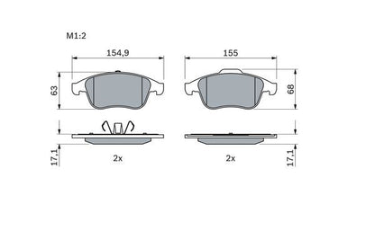 BOSCH 0986494401 Brake Pad Set For Disc Brake Front 17.1mm Thickness For Renault