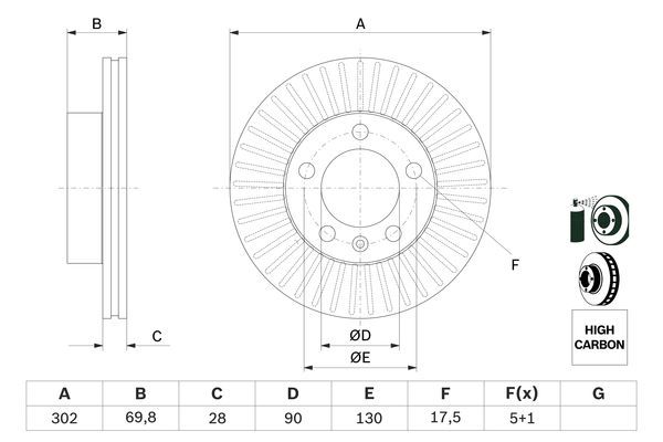 BOSCH 0986479716 Brake Disc Front Vented Fits Nissan Opel Renault Vauxhall