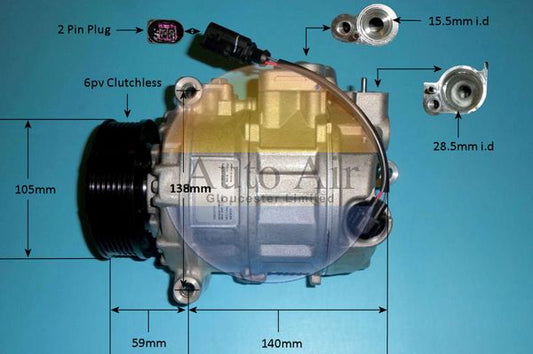 AUTO AIR 14-7954 Air Conditioning Compressor A/C Air Con Replacement Fits VW