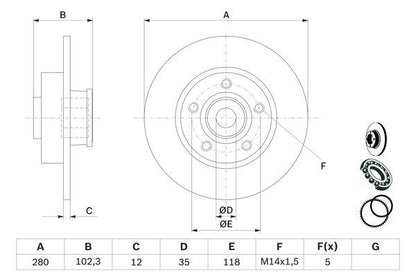BOSCH 0986479271 Brake Disc Rear Fits Renault Trafic II Vauxhall Vivaro