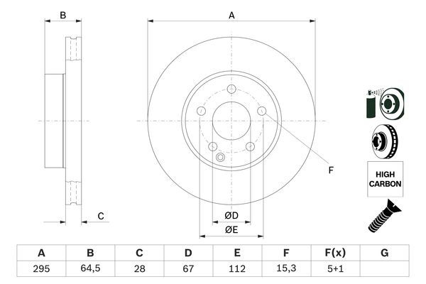 BOSCH 0986479407 Brake Disc Front Fits Mercedes-Benz C-Class E-Class SLC SLK