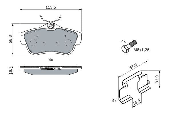 BOSCH 0986494192 Brake Pad Set For Disc Brake Rear Fits Citroën Fiat Peugeot