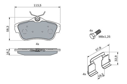 BOSCH 0986494192 Brake Pad Set For Disc Brake Rear Fits Citroën Fiat Peugeot