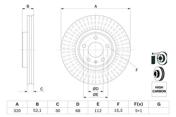 BOSCH 0986479753 Brake Disc Front Vented Fits Audi A4 A4 Allroad A5 A6 A7 Q5