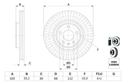 BOSCH 0986479753 Brake Disc Front Vented Fits Audi A4 A4 Allroad A5 A6 A7 Q5