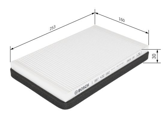 BOSCH 1987432062 Cabin Air Filter 253mm Length Particulate 30mm Height For Volvo