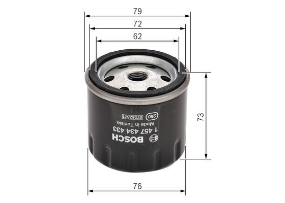 BOSCH 1457434433 Fuel Filter Spin-On 76mm Ø 73mm Height Fits Piaggio Quargo