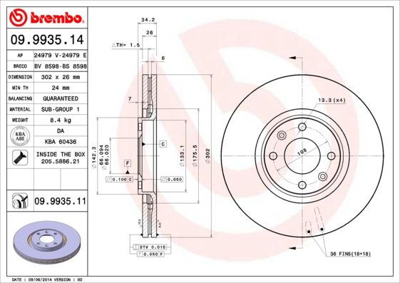 2x BREMBO 09.9935.11 Brake Disc Front Internally Vented Fits Citroen Peugeot