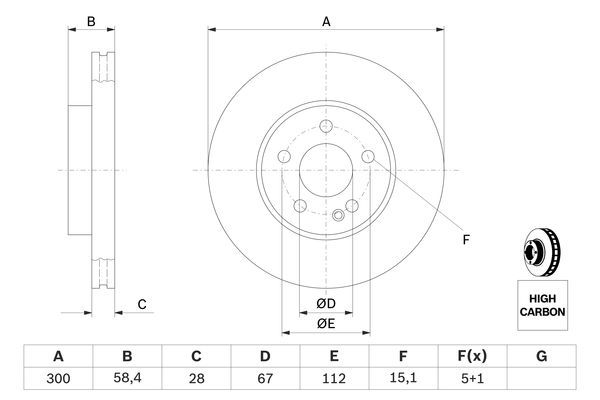 BOSCH 0986479137 Brake Disc Front Vented 300mm Outer Ø Fits Mercedes-Benz