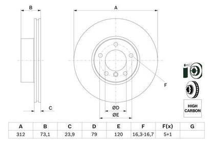 BOSCH 0986479381 Brake Disc Front Vented Fits 2 Series 3 Series 4 Series X1