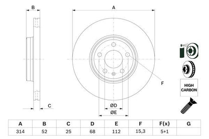 BOSCH 0986479467 Brake Disc Front Vented 314mm Outer Ø For Audi A4 A4 Allroad A5