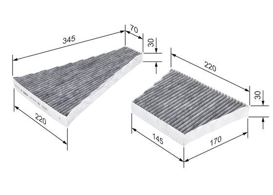 BOSCH 1987435506 Cabin Air Filter 345mm Length Activated Carbon Fits Bentley VW