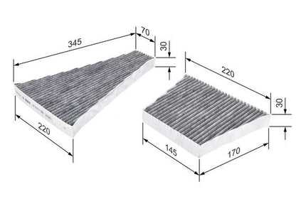 BOSCH 1987435506 Cabin Air Filter 345mm Length Activated Carbon Fits Bentley VW