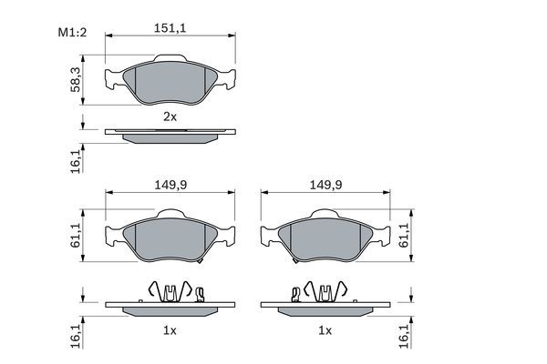 BOSCH 0986494101 Brake Pad Set For Disc Brake Front Fits Daihatsu Toyota