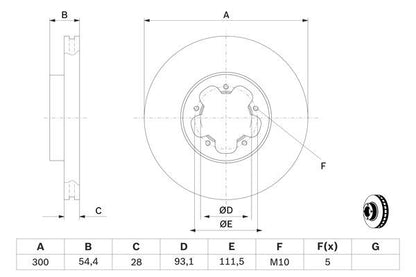 BOSCH 0986479307 Brake Disc Front Vented 300mm Outer Ø Fits Ford Transit