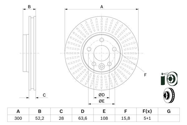 BOSCH 0986479974 Brake Disc Front Vented 300mm Outer Ø For Ford Land Rover Volvo