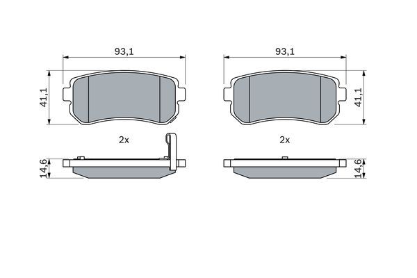 BOSCH 0986494140 Brake Pad Set For Disc Rear 14.6mm Thickness Fits Hyundai Kia