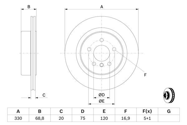 BOSCH 0986479D58 Brake Disc Rear Vented 330mm Outer Ø Fits BMW 5 Series