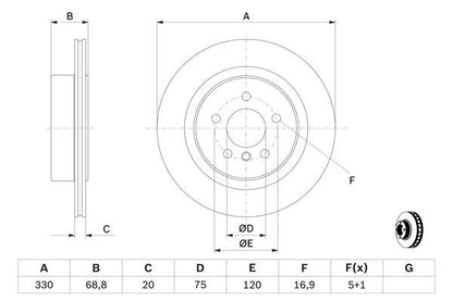 BOSCH 0986479D58 Brake Disc Rear Vented 330mm Outer Ø Fits BMW 5 Series