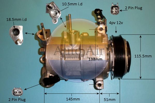 AUTO AIR 14-1287 Air Conditioning Compressor A/C Air Con Replacement 12V Voltage