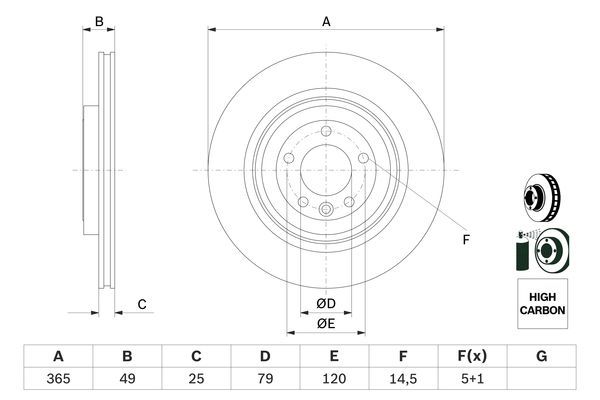 BOSCH 0986479F68 Brake Disc Rear Fits Land Rover Range Rover Range Rover Sport