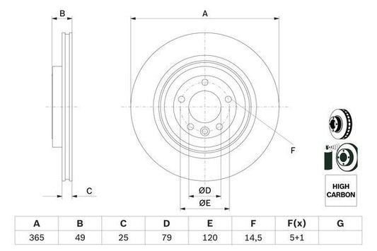 BOSCH 0986479F68 Brake Disc Rear Fits Land Rover Range Rover Range Rover Sport