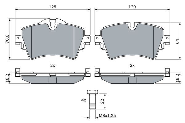 BOSCH 0986494736 Brake Pad Set For Disc Front 18.2mm Thickness Fits BMW Mini
