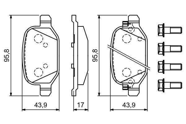 BOSCH 0986494934 Brake Pad Set For Disc Brake Rear 17mm Thickness Fits Fiat 500L