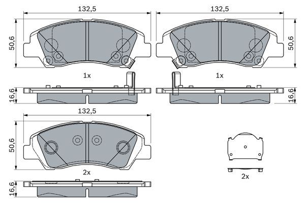 BOSCH 0986494760 Brake Pad Set For Disc Front 16.6mm Thickness Fits Hyundai i10