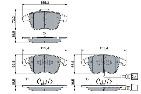 BOSCH 0986494372 Brake Pad Set For Disc Front 19.5mm Thickness Fits Audi Seat VW