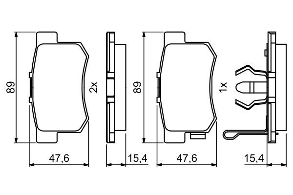 BOSCH 0986494233 Brake Pad Set For Disc Brake Rear 15.5mm Thickness Fits Honda