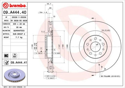 2x BREMBO 09.A444.41 Brake Disc Front For Fiat Doblo 500L Combo Vauxhall Combo