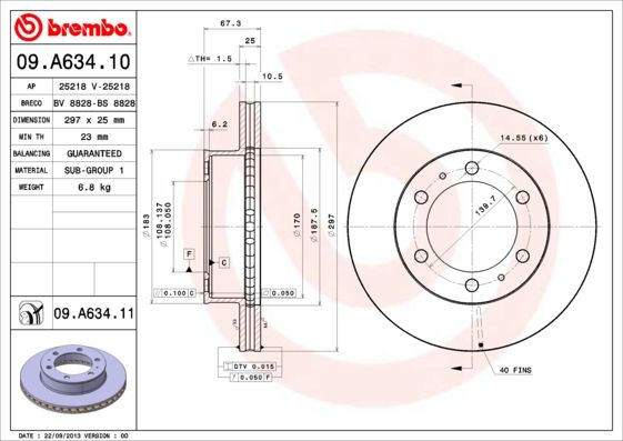 2x BREMBO 09.A634.11 Brake Disc Front Vented For Toyota Hilux Vigo Hilux