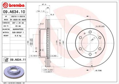 2x BREMBO 09.A634.11 Brake Disc Front Vented For Toyota Hilux Vigo Hilux