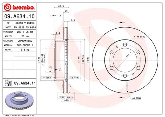 2x BREMBO 09.A634.11 Brake Disc Front Vented For Toyota Hilux Vigo Hilux